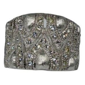 Sterling Silver thick band ring with pave set cz stones sz 7